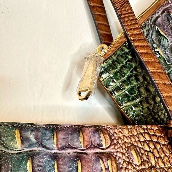 NWT Brahmin Croc Embossed Leather Brown Green Pouch And Tote Bag - Picture 3 of 9